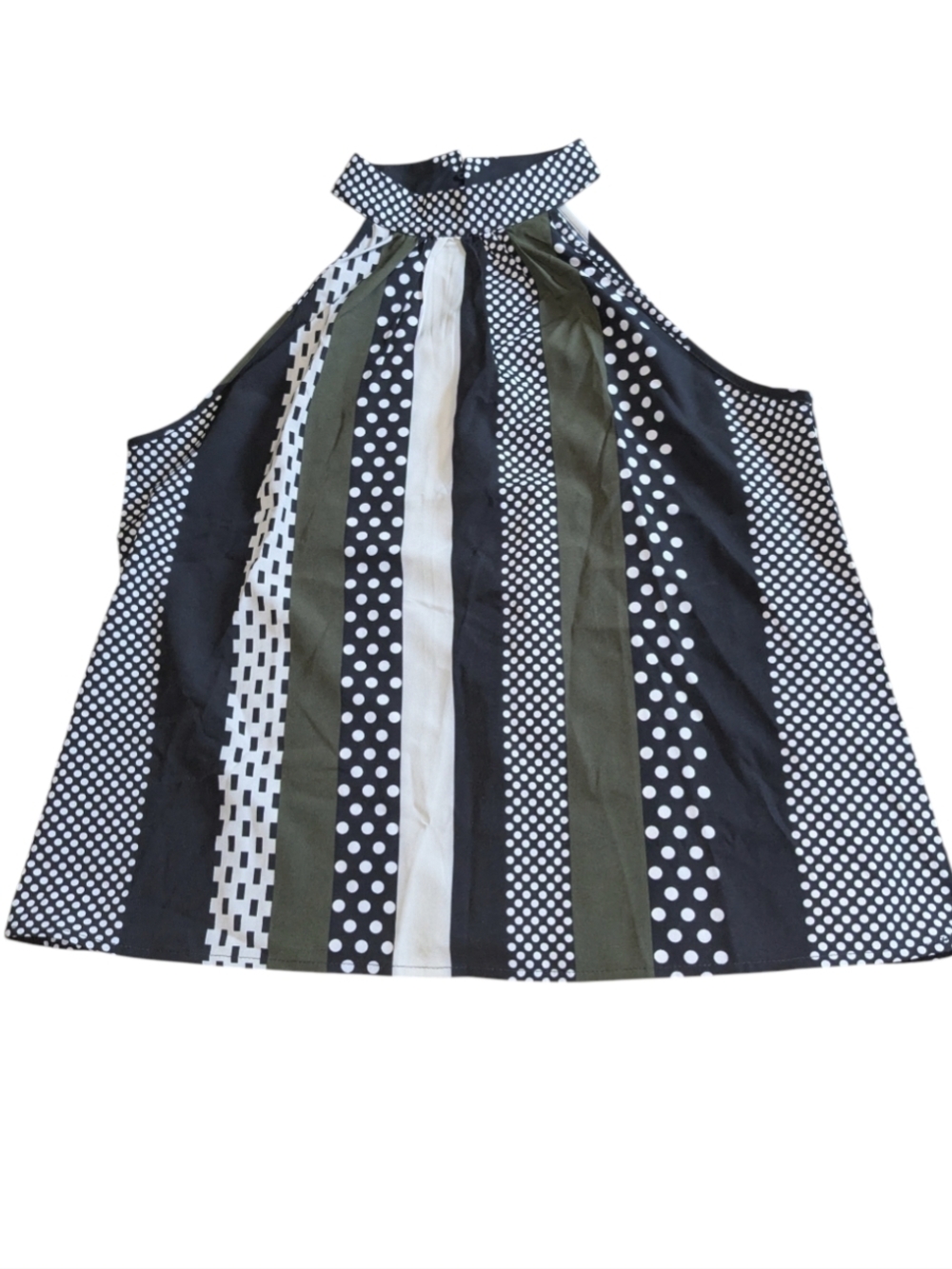 Shein Curve Stripe & Polka Dot Top in Black, White & Olive Size 0XL - Picture 2 of 7
